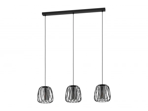 EGLO Hanglamp FLORESTA 3x - Zwart/gestoomd Glas Zwart 1 EGLO Hanglamp FLORESTA 3x - Zwart/gestoomd Glas Zwart