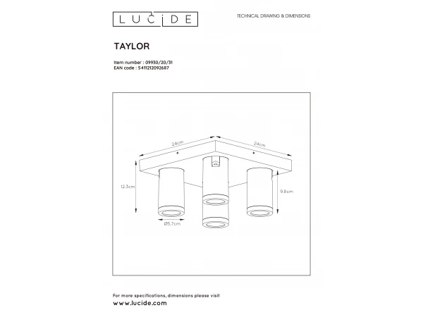 Plafondspot TAYLOR 4x - Zwart Zwart 6 Plafondspot TAYLOR 4x - Zwart Zwart - Afbeelding 6